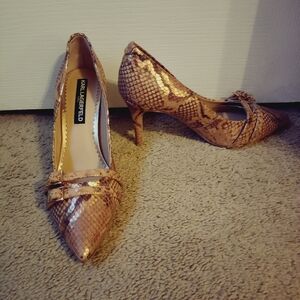 Karl lagerfeld Paris snake print heels rose gold brown office work 7.5m/38b
